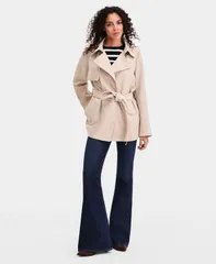 カルバンクライン レディース アウター コート クレープ Calvin Klein Womenshort Belted Crepe Trench Coat WHITE PEPPER ホワイトのサムネイル