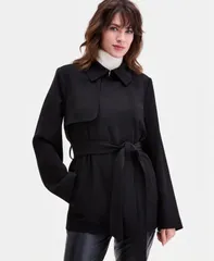カルバンクライン レディース アウター コート クレープ Calvin Klein Womenshort Belted Crepe Trench Coat BLACK ブラックのサムネイル