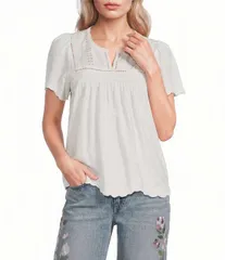 ラッキーブランド レディース トップス シャツ Vネック Lucky Brand Woven Split VNeck Short Sleeve Tee Whisper White ホワイトのサムネイル