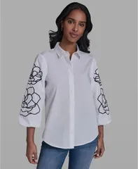 カール ラガーフェルド レディース トップス シャツ フラワー柄 パフスリーブ フラワー KARLAGERFELD PARIS Womens Floral PuffSleeve Collared Shのサムネイル