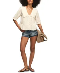 ラッキーブランド レディース トップス シャツ ブラウス Lucky Brand Womens Peter Pan Peplum Blouse White ホワイトのサムネイル