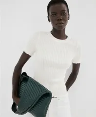 マンゴ レディース トップス シャツ リブ ニット MANGO Womens Ribbed KnitShirt Ecru エクリュのサムネイル