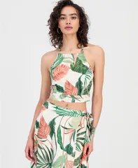 ゲス レディース トップス シャツ プリント ノースリーブ GUESS Womens Gaelle Printed Sleeveless Crop Top CHOCO JUNGLE PRINTのサムネイル