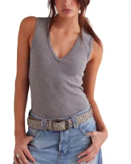フリーピープル レディース トップス タンクトップ Vネック Free People Neria V Neck Tank Heather Grey グレーのサムネイル