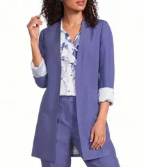 カルバンクライン レディース アウター コート ブレザー リネン Calvin Klein Coordinating Linen Blend Collarless 34 Sleeve Open Froのサムネイル