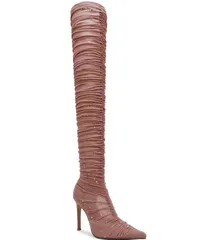 スティーブ マデン レディース シューズ ブーツ・レインブーツ メッシュ Steve Madden Rashida Mesh Rhinestone Pointed Toe Over the Kneeのサムネイル