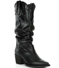 スティーブ マデン レディース シューズ ブーツ・レインブーツ レザー Steve Madden Stage Leather Scrunch Western Boots Black ブラックのサムネイル