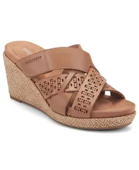 ロックポート レディース シューズ スリッポン・ローファー サンダル Rockport Womens Britta SlipOn Casual Wedge Sandals Dark Cognacのサムネイル