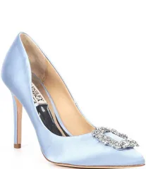 バッジェリーミシュカ レディース シューズ パンプス サテン Badgley Mischka Cher Satin Jewel Brooch Ornamented Stiletto Pumps Azuのサムネイル