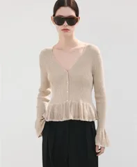マンゴ レディース アウター ニット・セーター フリル カーディガン MANGO Womens Ruffle Knit Cardigan Sand サンドのサムネイル