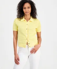 ナウティカ レディース アウター ニット・セーター ポロシャツ カーディガン Nautica Womens Pointelle Knit Cardigan Polo Sweater Sunshineのサムネイル