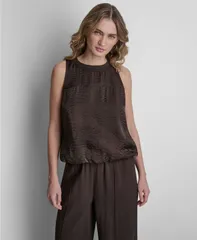 ダナ キャラン ニューヨーク レディース トップス タンクトップ ノースリーブ DKNY Womensleeveless Twinkle Bubble Tank Top Tobaccoのサムネイル