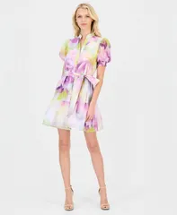 アンクライン レディース トップス シャツ フラワー柄 プリント パフスリーブ フラワー Anne Klein Womens PuffSleeve FloralPrint Shirtdress PASのサムネイル