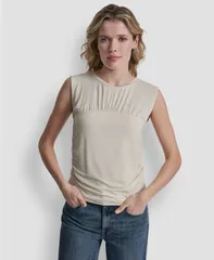 ダナキャランニューヨーク レディース トップス シャツ クルーネック ノースリーブ DKNY Jeans Womens Crewneck Sleeveless Top Eggnogのサムネイル