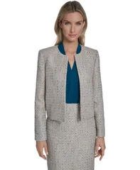 カルバンクライン レディース アウター ジャケット・ブルゾン ツイード Calvin Klein Womens Tweed OpenFront Jacket Latte Multi マルチカラーのサムネイル