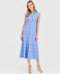 アンクライン レディース トップス シャツ 刺繍 Anne Klein Womens Eyelet Embroide red Shirtdress Lagoonのサムネイル