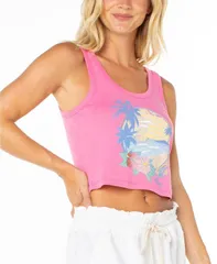 ロキシー レディース トップス シャツ リブ ノースリーブ グラフィック Roxy Womensleeveless Ribbed Graphic Tank Top Shocking Pink ピンクのサムネイル