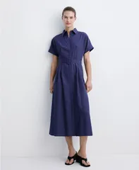 マンゴ レディース トップス シャツ MANGO Womens Belted Lyocell Shirtdress Dark Navy ネイビーのサムネイル