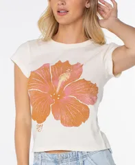 ロキシー レディース トップス シャツ クルーネック プリント Roxy Womens Hibiscus Print Crewneck TShirt Egretのサムネイル