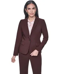 カルバンクライン レディース アウター ジャケット・ブルゾン プチ Calvin Klein Petite Notch Collar OneButton Jacket Coffee Bean コーヒーのサムネイル
