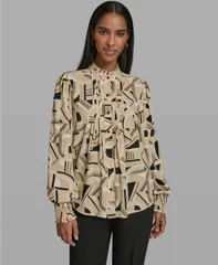 カール ラガーフェルド レディース トップス シャツ モックネック プリント ブラウス KARLAGERFELD PARIS Womens GeoPrint Mock Neck Blouse withのサムネイル