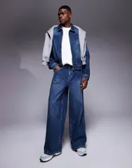 エイソス メンズ ボトムス デニムパンツ ジーンズ ASOS DESIGN super baggy jeans in mid wash part of a set Mid wash blue ブルーのサムネイル