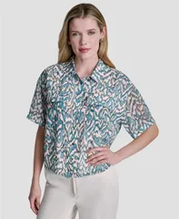 ダナ キャラン ニューヨーク レディース トップス シャツ プリント 半袖 DKNY Womens Printed ShortSleeve Shirt Cameococonut Multi マルチカラのサムネイル