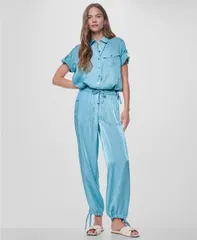 ダナ キャラン ニューヨーク レディース トップス シャツ 半袖 DKNY WomenshortSleeve Roll Tab Twinkle Camp Shirt Cameo Blue ブルーのサムネイル