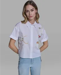 カール ラガーフェルド レディース トップス シャツ 半袖 KARLAGERFELD PARIS WomenshortSleeve Sewing Theme Top White ホワイトのサムネイル