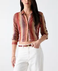 ゲス レディース トップス シャツ 長袖 GUESS Womens Izzy Colla red LongSleeve ButtonUp Top Dream Pink Multi ピンクのサムネイル