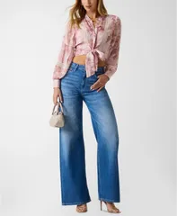 ゲス レディース トップス シャツ 長袖 GUESS Womens LongSleeve Zahara TieFrontop Riviera Palm Placementのサムネイル