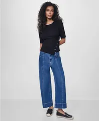 ダナキャランニューヨーク レディース トップス シャツ アシンメトリー DKNY Jeans Womens Asymmetric Hemline Puff ElbowSleeve Top Blackのサムネイル