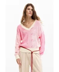 デジグアル レディース アウター ニット・セーター Desigual Womens Twotone knitted sweater Pink ピンクのサムネイル