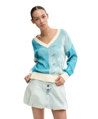 デジグアル レディース アウター ニット・セーター Desigual Womens Twotone knitted sweater Light blue ブルーのサムネイル