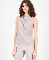 アンクライン レディース トップス シャツ アシンメトリー プリーツ ノースリーブ Anne Klein Womensleeveless Pleated Asymmetrical Toporciniのサムネイル