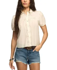 ラッキーブランド レディース トップス シャツ 刺繍 Lucky Brand Womens Embroide red Peter Pan Collar Top Ivory アイボリーのサムネイル