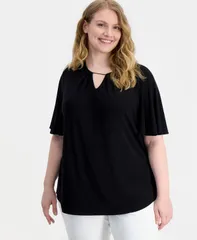 アンクライン レディース トップス シャツ プリーツ ベルスリーブ Anne Klein Womens Pleated BellSleeve Top Anne Black ブラックのサムネイル