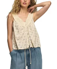 ラッキーブランド レディース トップス シャツ Vネック レース Lucky Brand Womens Lace Yoke VNeck Top Cream Floral クリームのサムネイル