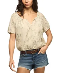 ラッキーブランド レディース トップス シャツ 半袖 Lucky Brand WomenshortSleeve Scoop Neck Bubble Top Green Floral グリーンのサムネイル