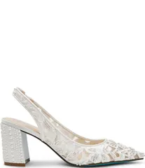 ベッツィジョンソン レディース シューズ ヒール スパンコール Blue by Betsey Johnson Kit Sequin Beaded Slingback Pumps Ivory アイボリーのサムネイル