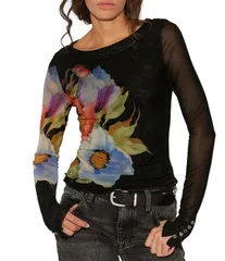 フリーピープル レディース トップス Tシャツ フラワー柄 プリント メッシュ フラワー Free People Lilly Floral Printed Boat Neck Long Sleeveのサムネイル