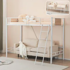 ハイタイプ ロフトベッド シングル スチール 2段階高さ調節 ベッドフレーム ベッド下収納 木 パイプベッド 大人用 一人暮らし 北欧風 耐震 頑丈 省スペース 通気性 高さ160.5cm (ホワイト)Ju c42918a2のサムネイル
