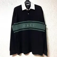 S 90 オベイ OBEY ラグビーシャツ カラーTシャツ 長袖Tシャツ ブラックのサムネイル