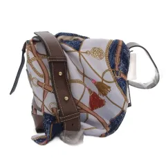 ジュエルナローズ Jewelna Rose トレモロ タグ付き ショルダーバッグ ブラウン 紺 ネイビー スカーフ柄 /SX ■GY99のサムネイル