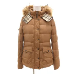 バーバリーブルーレーベル BURBERRY BLUE LABEL ダウンジャケット ラクーンファー 裏地チェック ロゴボタン 40 ベージュ /YJ ■GY18のサムネイル