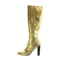 サンローラン パリ SAINT LAURENT PARIS 440787 ロングブーツ パイソン スネーク ロゴ レザー 38 25cm ゴールド色 ■GY73 /MQ ■OHのサムネイル