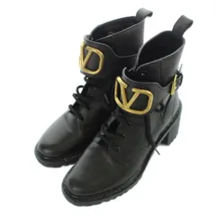 ヴァレンティノ ガラヴァーニ VALENTINO GARAVANI コンバットブーツ ミドルブーツ レザー レースアップ Vロゴ シグネチャー 36 23cm 黒 ブラック /YI4 ●Dのサムネイル
