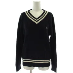 フレッドペリー FRED PERRY ニット セーター 8 紺 長袖 Vネック ワンポイント /GGのサムネイル