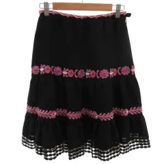 アナスイ ANNA SUI ギャザースカート 黒 ブラック 2 刺繍デザイン 裏地付き /MXのサムネイル