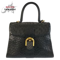 美品 DELVAUX デルヴォー ブリヨン ミラー付き ブラック 黒 ゴールド金具 オーストリッチ ハンドバッグ レディース 603407【中古】